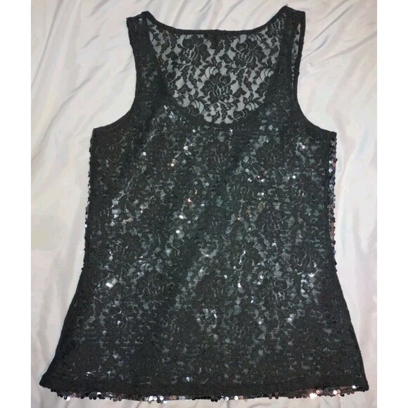 5/$25 EUC Sz M Sequin & Lace Sparkly Tank Top Express Grey & Silver - Picture 4 of 5